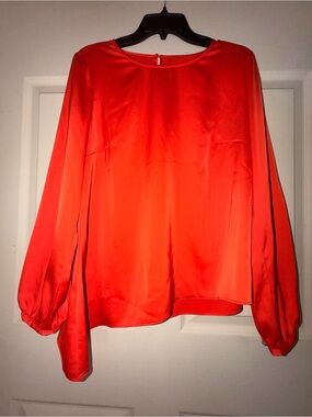 RACHEL Rachel Roy Vibrant Red Satin Long-Sleeve Blouse